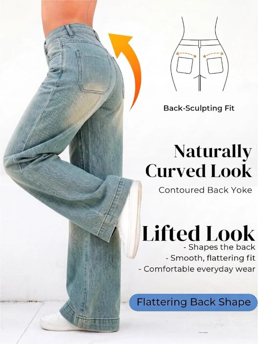 Women's Washed Blue Denim Y2k Straight Leg Button Zipper High Waisted Baggy Jean